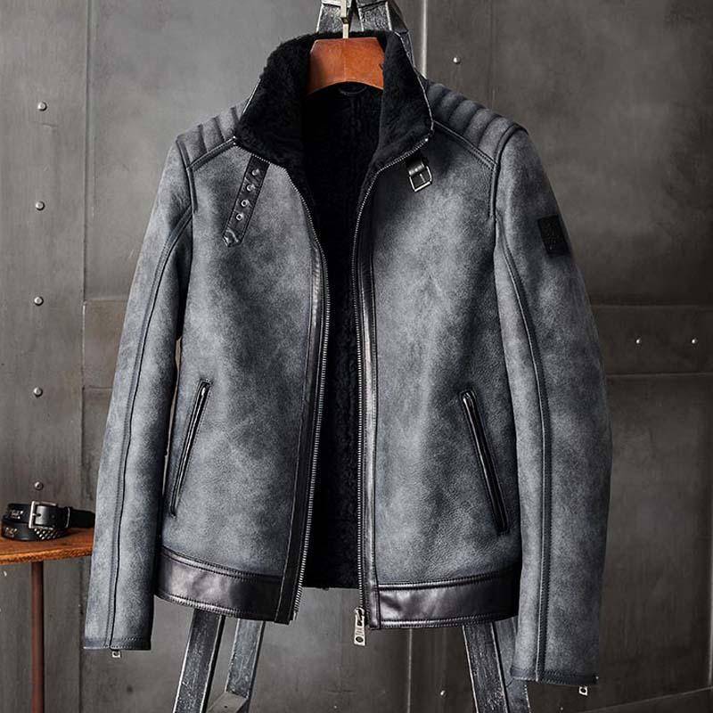 Gray b3 shearling bomber jacket for men