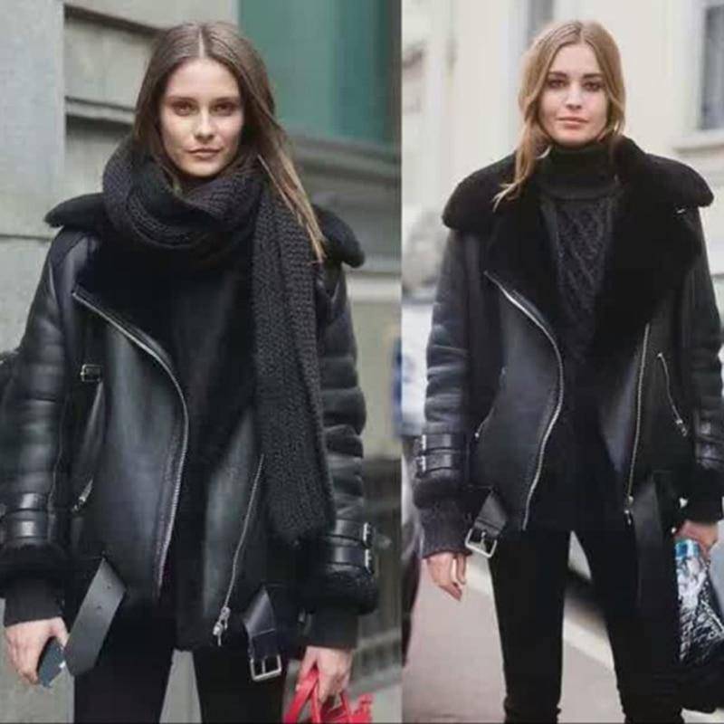 Womens leather 2024 and shearling jacket