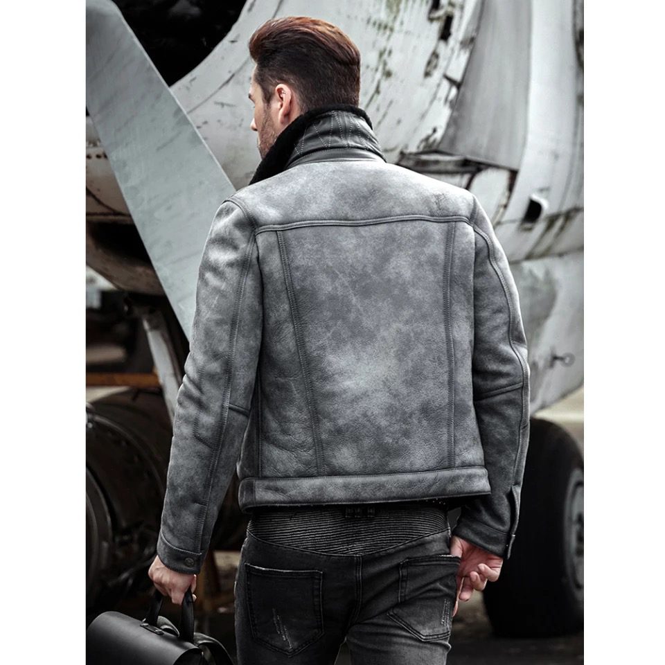 Gray original leather b3 bomber jacket | B-3 Shearling jackets