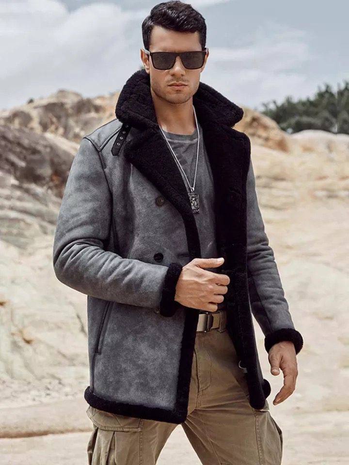 Grey suede shop shearling jacket