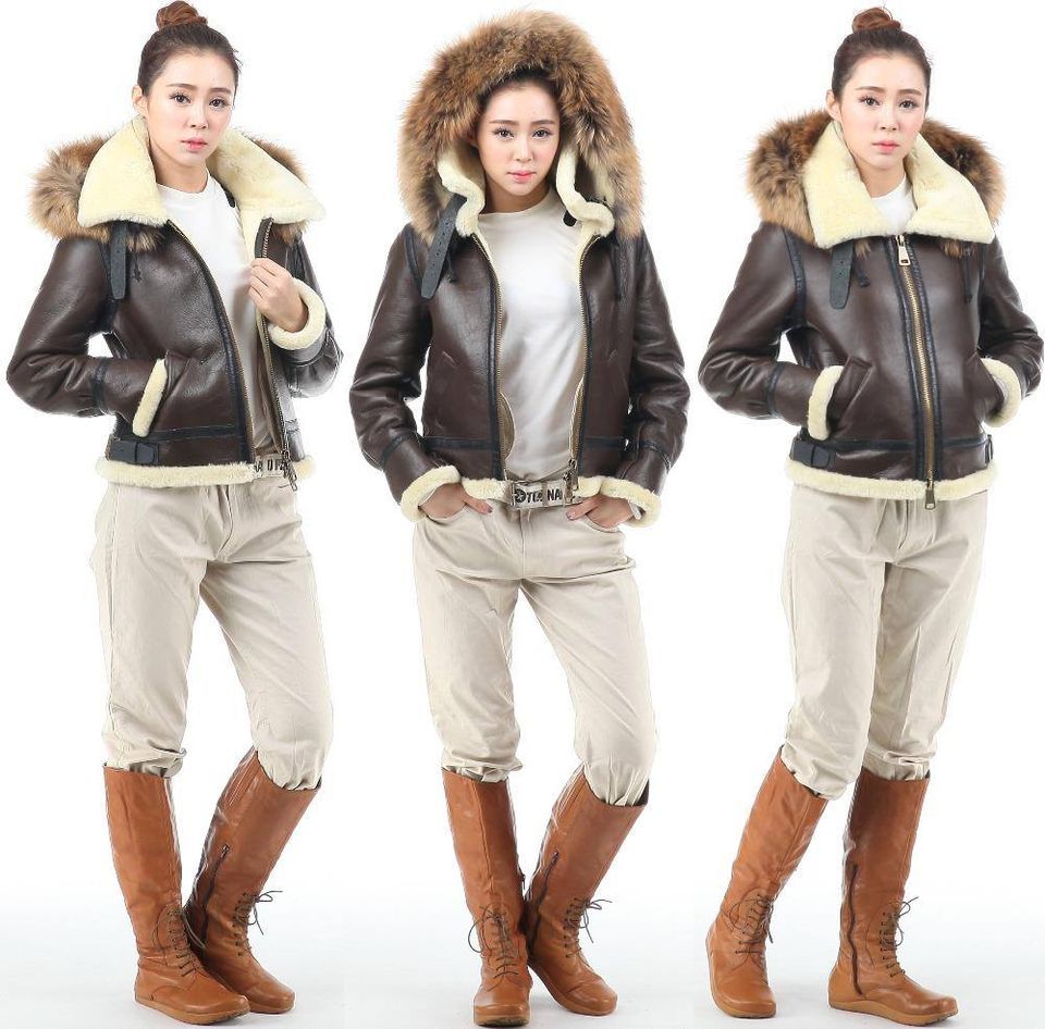 Women's sheepskin hot sale bomber jacket