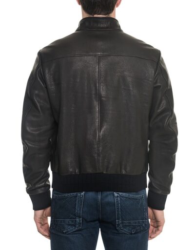mens black leather jacket back