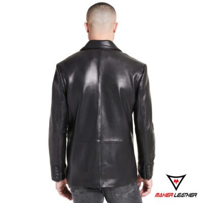 mens shiny black leather coar