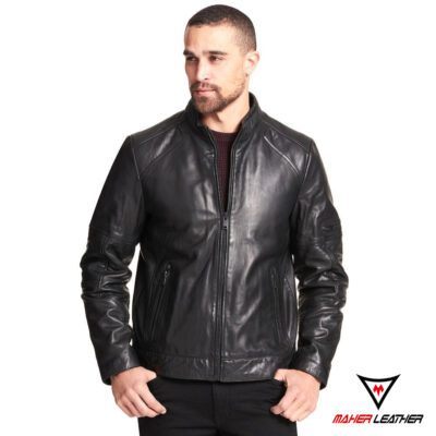 pure black leather genuine jacket