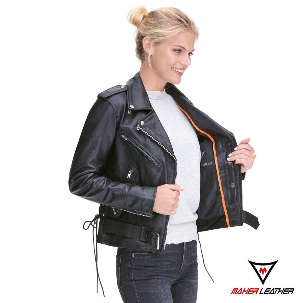 Real classic Black womens leather motorcycle jacket