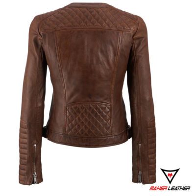 rivet leather quilted brown bomber jacket