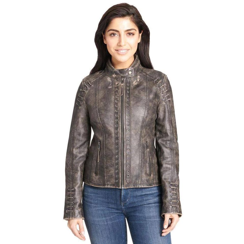 brown leather bomber jacket women