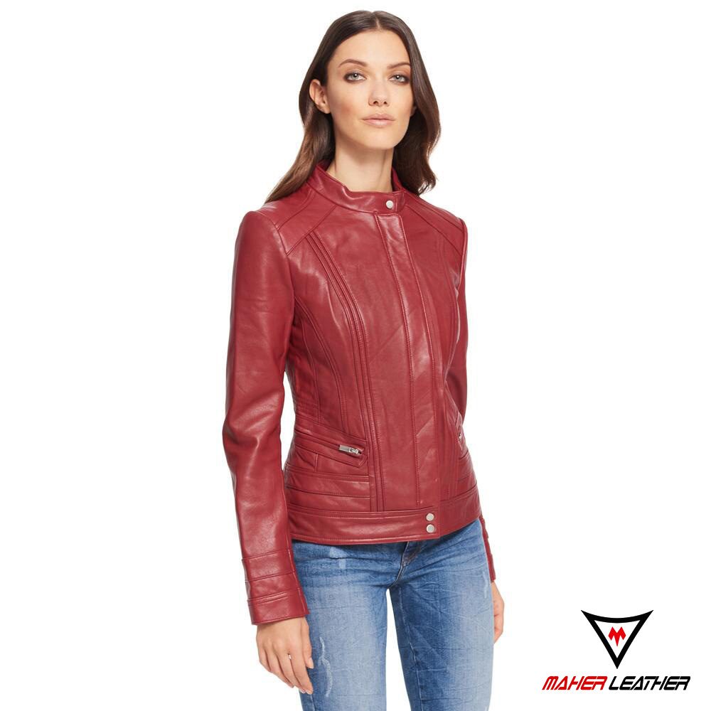 Burgundy red wine ladies bomber Jacket