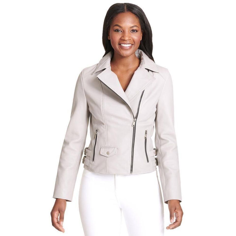 Shop Women White Regular Fit High Neck Plain Jacket - Spykar