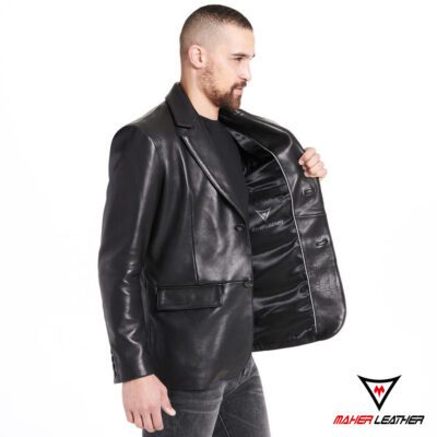 Genuine men's Black leather blazer for men lambskin coat