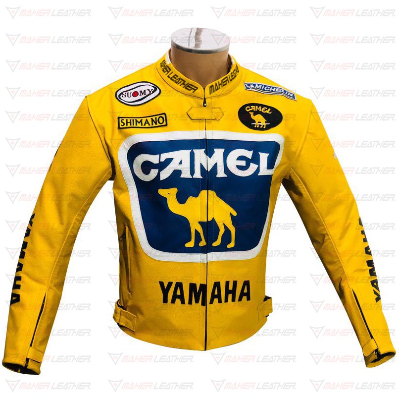 Yamaha camel yellow leather motorcycle racing jacket