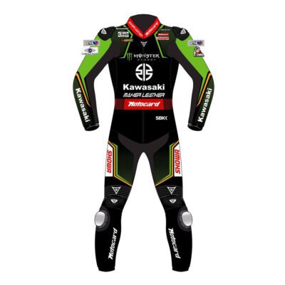 One piece ninja riding Kawasaki motorcycle leather racing suit