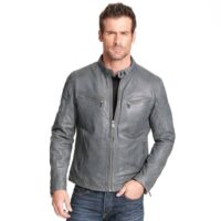 Grey leather jacket outfit mens men's gray bomber biker jackets for sale