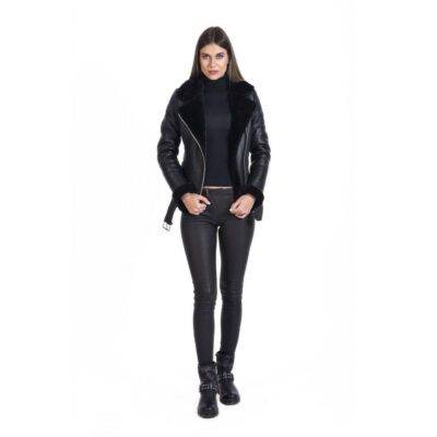 Black b3 women's lambskin leather jackets with fur