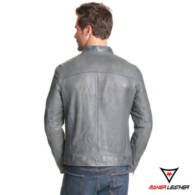 polished grey leather jacket