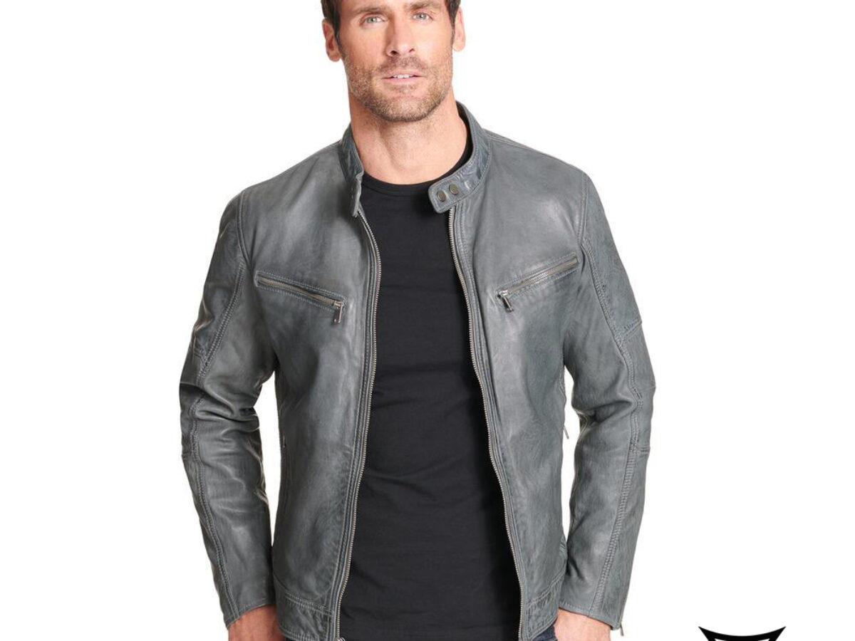 Men's gray leather clearance jacket