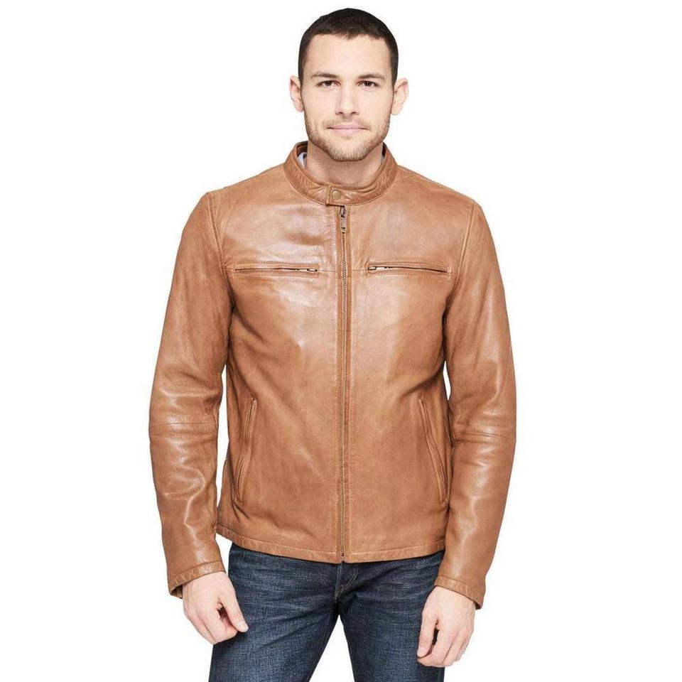 vintage light brown lambskin leather bomber jackets for men