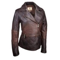 Distressed leather jackets Best vintage brown asymmetrical women jacket
