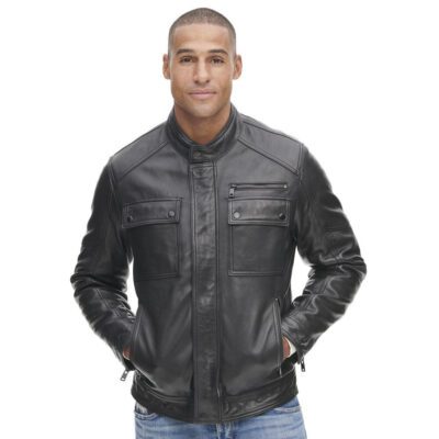 mens black leather jacket for winter