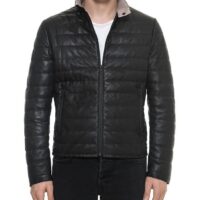 genuine Black leather puffer jacket for men