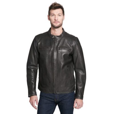 cheap real black genuine leather fashion jacket