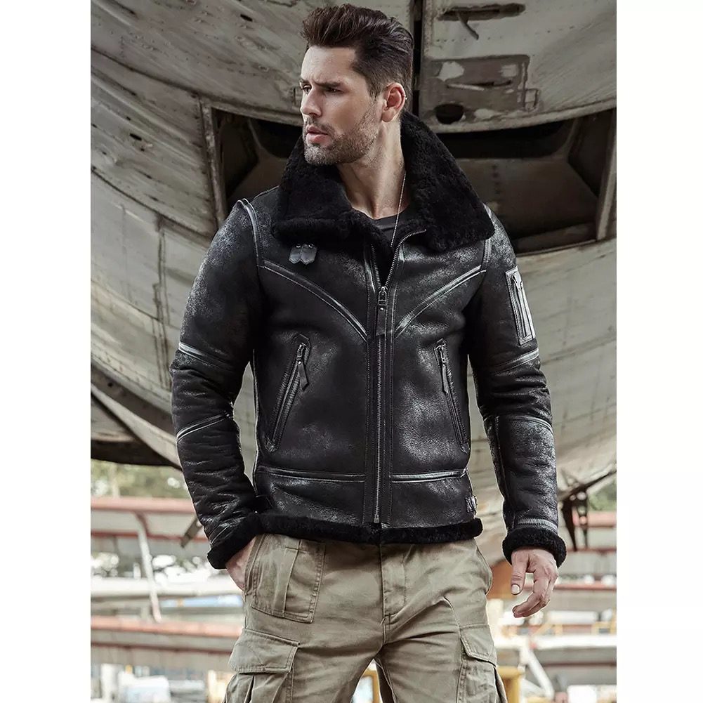 Gray shearling jackets for Men | Grey b3 bomber jacket for sale