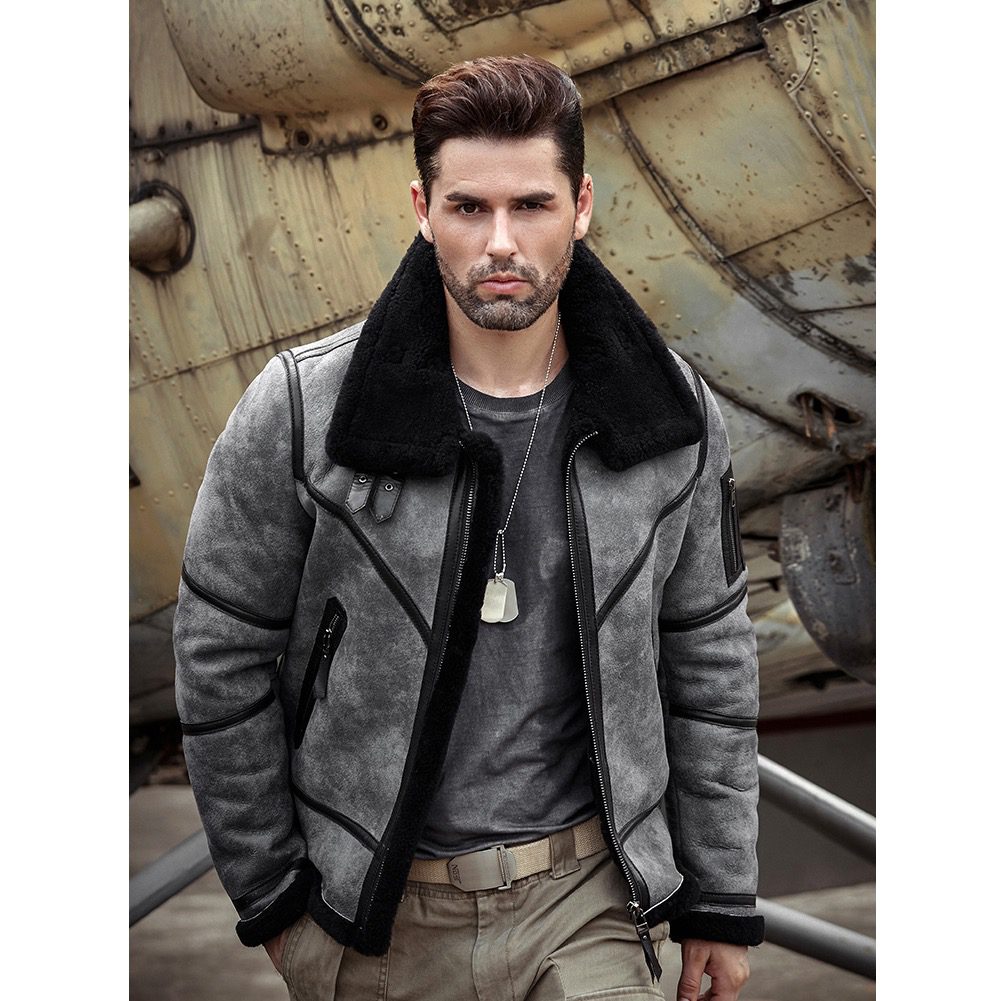 Original b3 leather bomber jacket | Gray b3 shearling jackets for Men