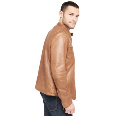 vintage light brown leather winter jacket for men