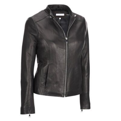Best classic womens leather scuba jacket Black ladies genuine outfit