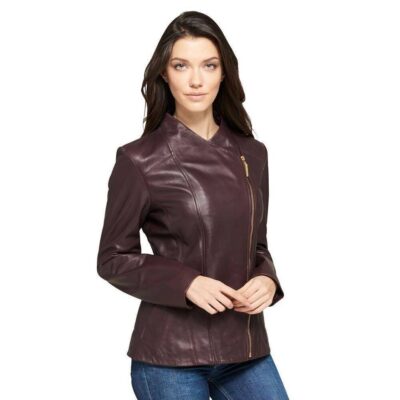 Wood dark brown leather women jacket real jackets womens ladies outfit