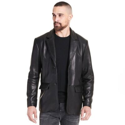 Black leather blazer for men