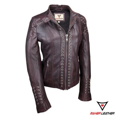 real Leather Bomber Grommet Jacket