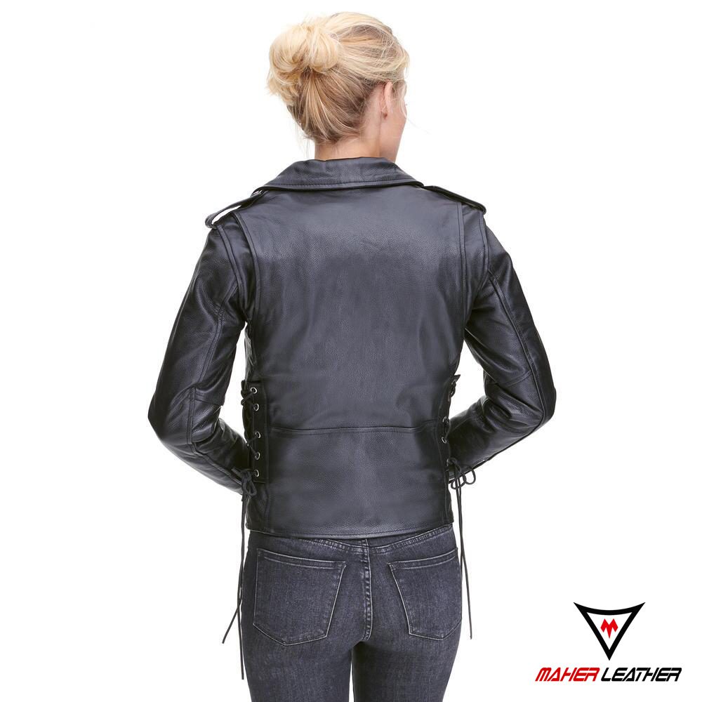 Real classic Black womens leather motorcycle jacket
