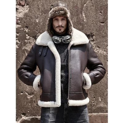 removable fur hooded leather bomber jacket