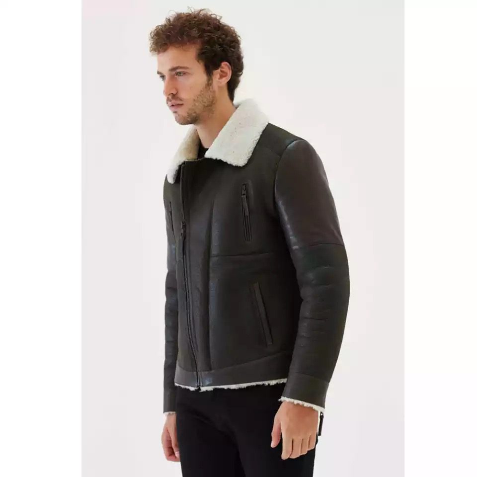 Brown b3 bomber men sheepskin jacket