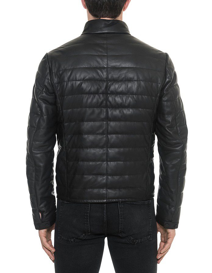 Black leather puffer jacket for men | genuine Quilted jackets mens