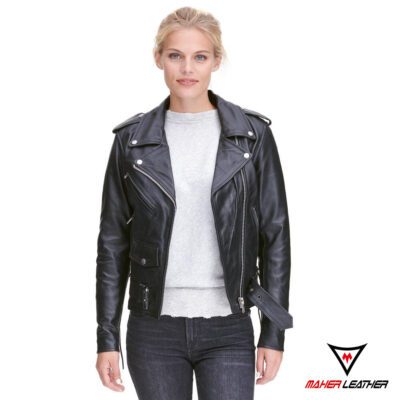 stylish girls racing leather jacket