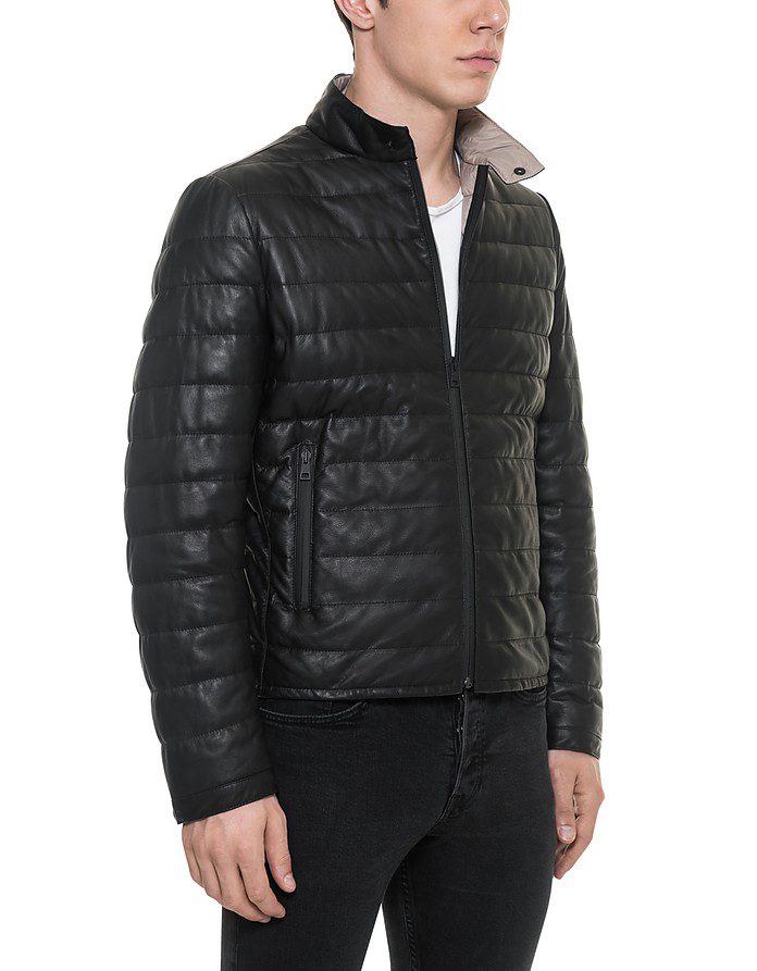 Black leather puffer jacket for men | genuine Quilted jackets mens