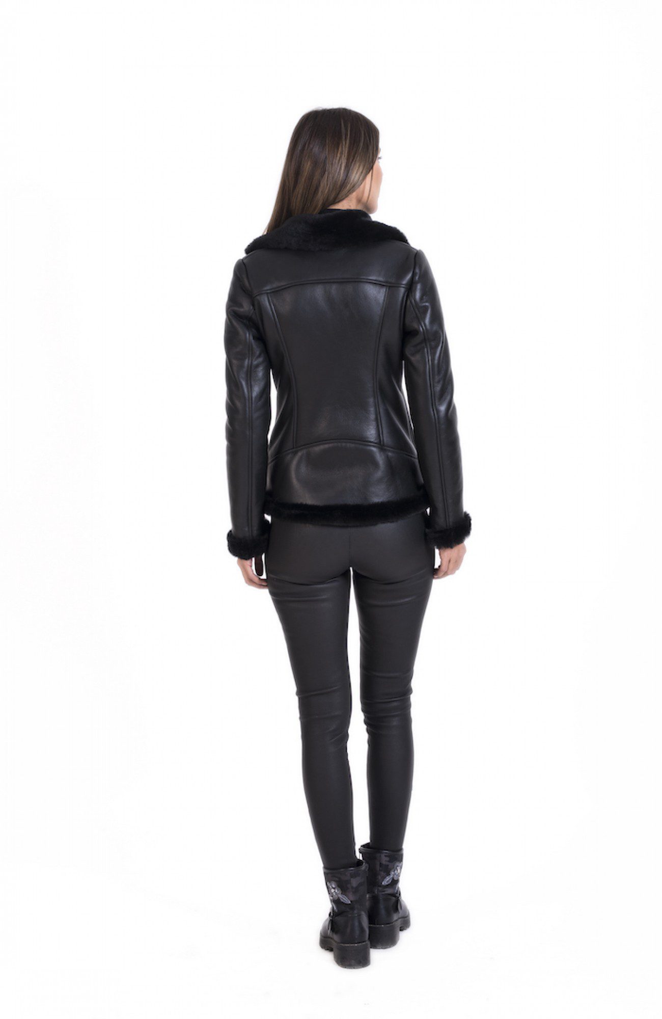 Women Glamorous Real Lambskin Black Leather Jumpsuit