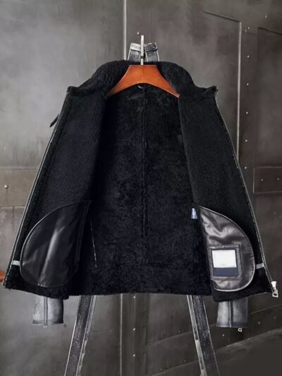 inner fur lined view of bomber jacket for men