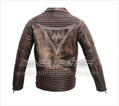 vintage brown leather stealth jacket back