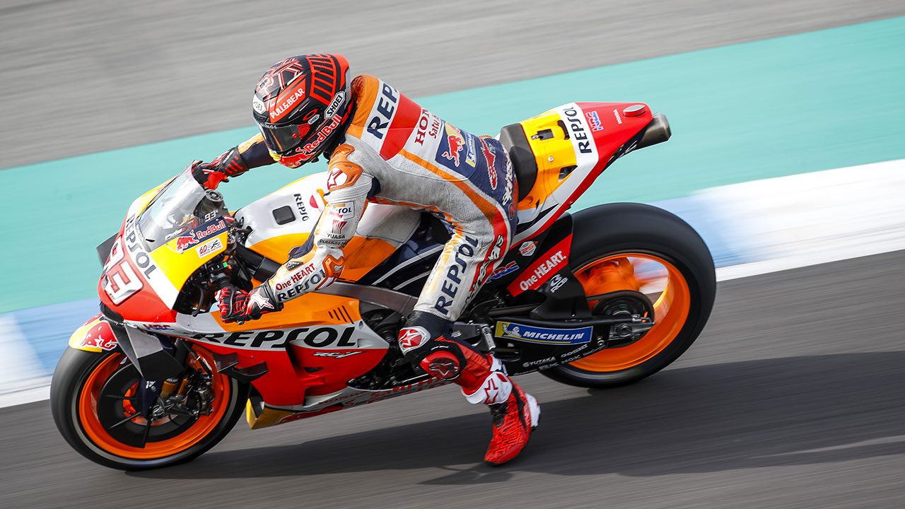 Marc Marquez wearing kangaroo leather motorbike suit