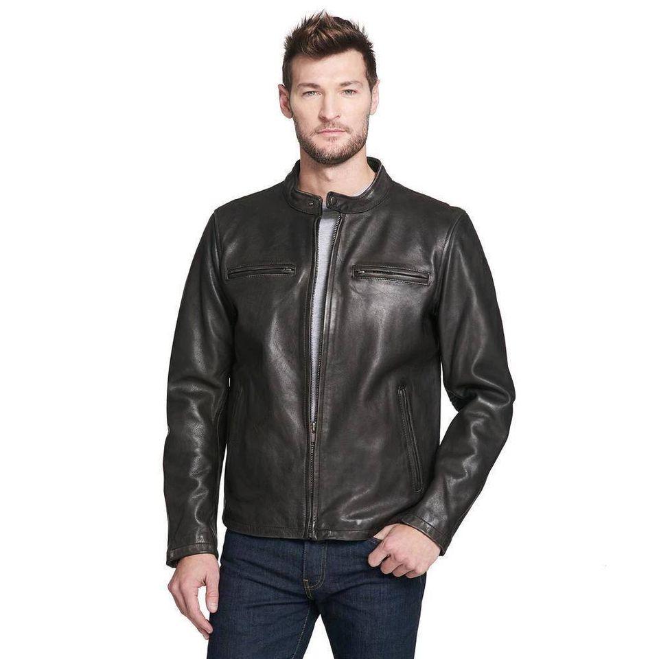 stylish mens black zipper leather jacket