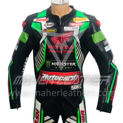 honda green leather motorcycle suit