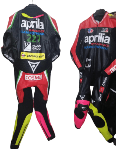 Aprilia red motorbike racing suit