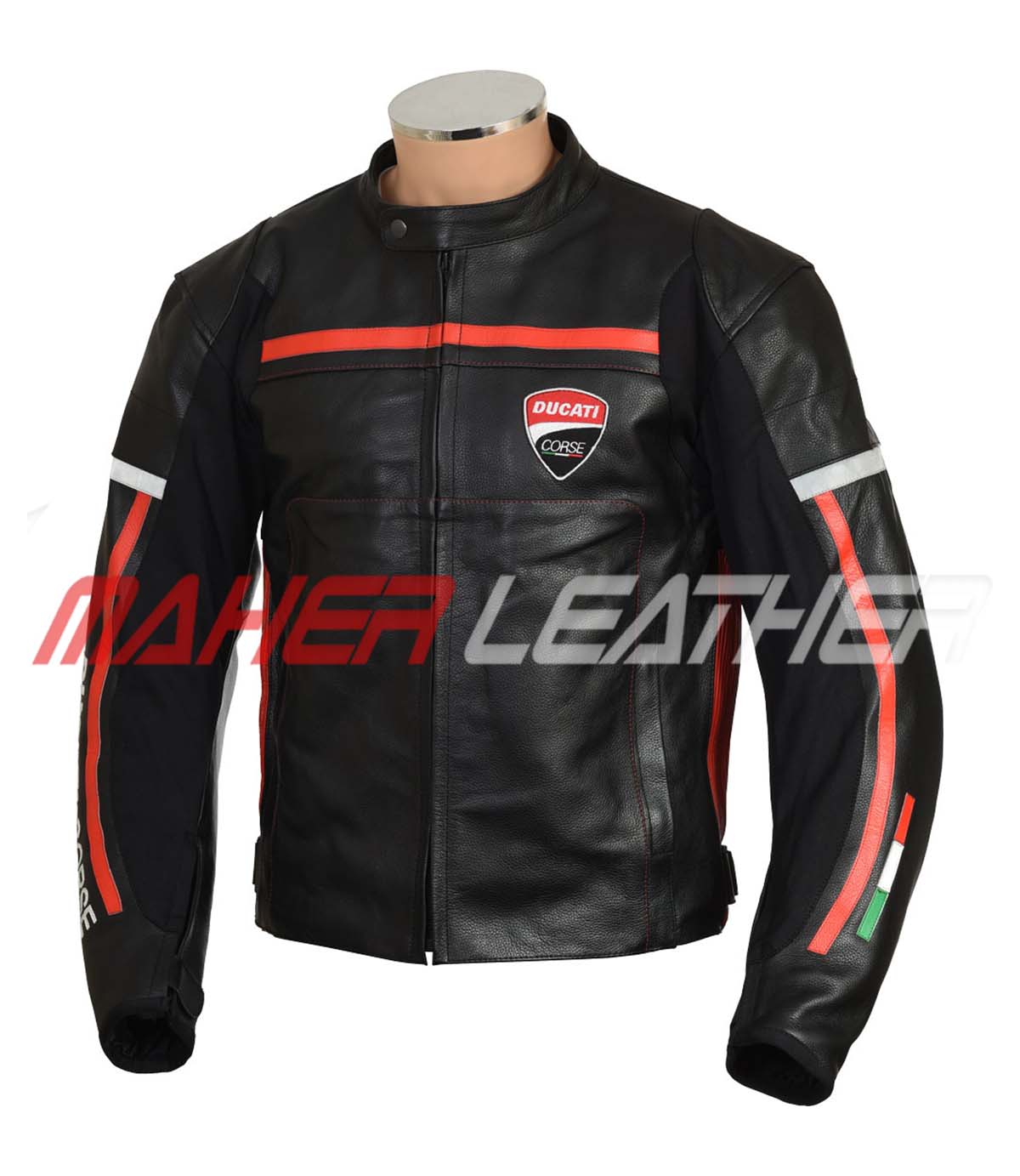 The front look of Black Ducati motorcycle jackets for sale