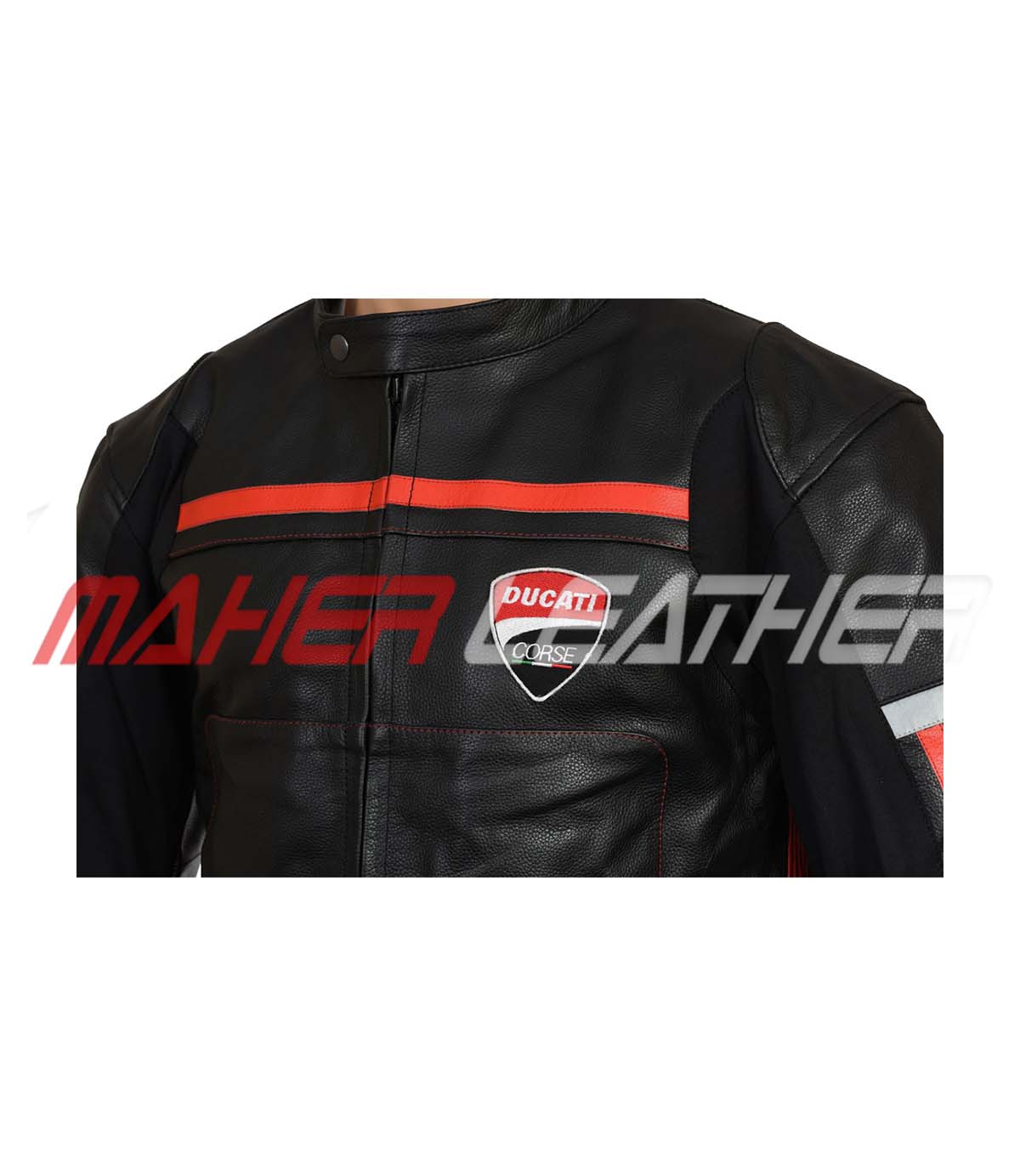 Front chest view of Ducati motorcycle jackets for sale