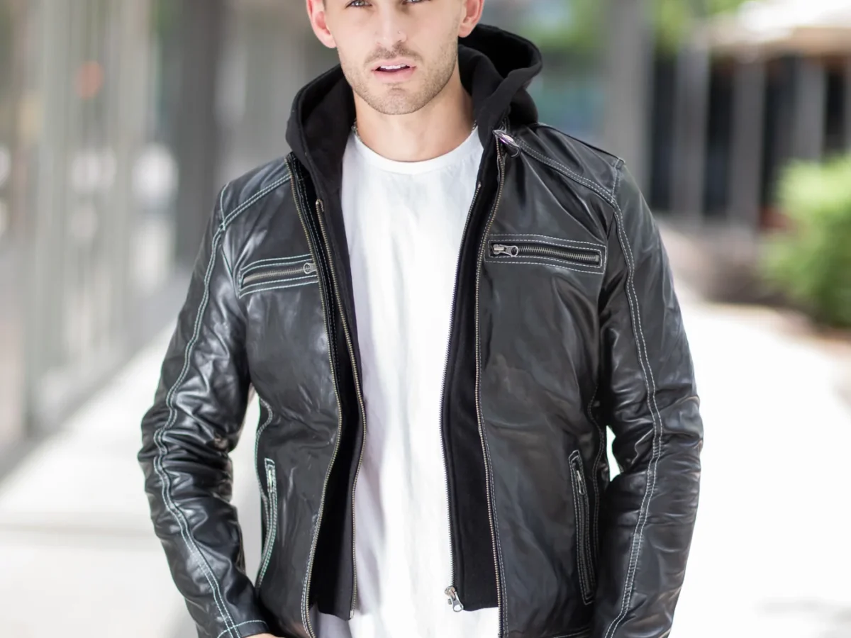 Decent Black Leather jacket with Hoodie – Maher Leathers