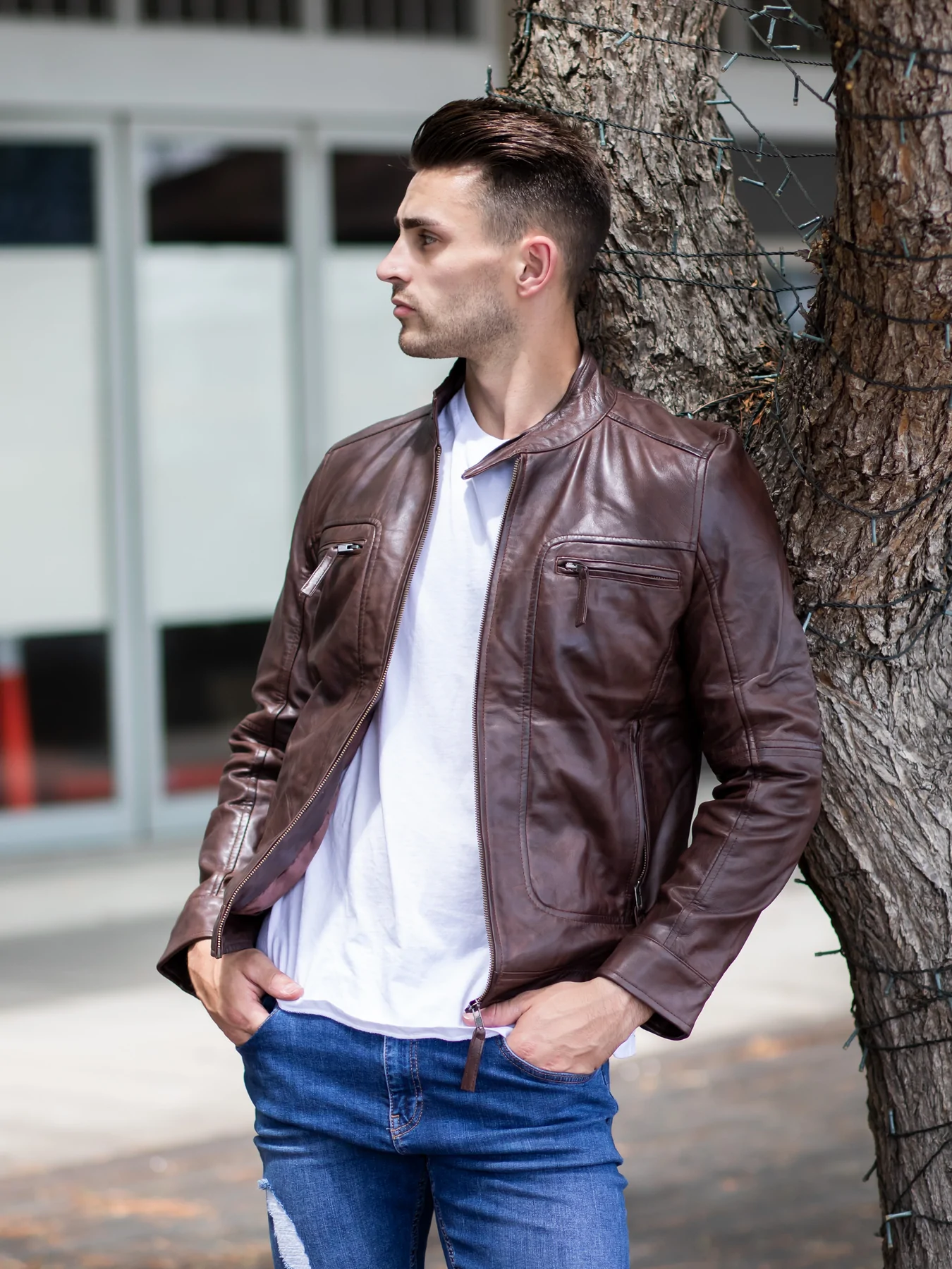 Men Stylish Chocolate Brown Leather Jacket