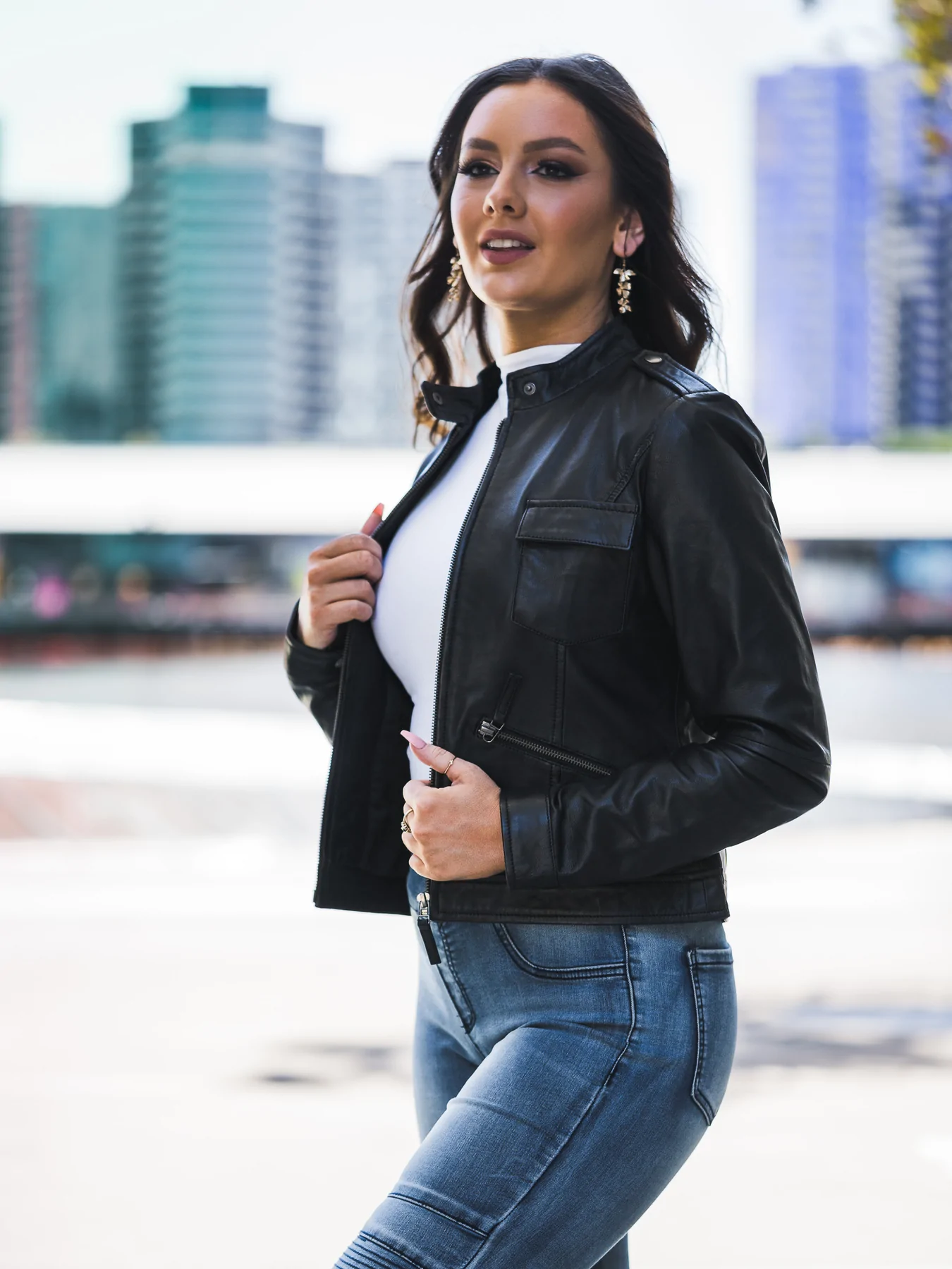 Girl styling with Black Leather Jacket Outfit